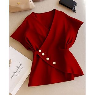 French-Style Light Luxury Waist-Cinching Fly Sleeve Short Shirt for Women with a Unique Design, Niche Summer Exclusive High-End Top
