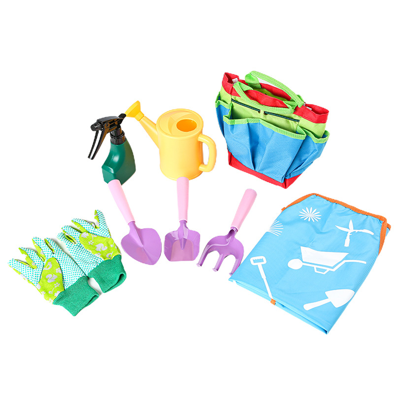 儿童园艺种花工具组套装花铲耙锄浇水壶围裙花园劳作儿童花园工具