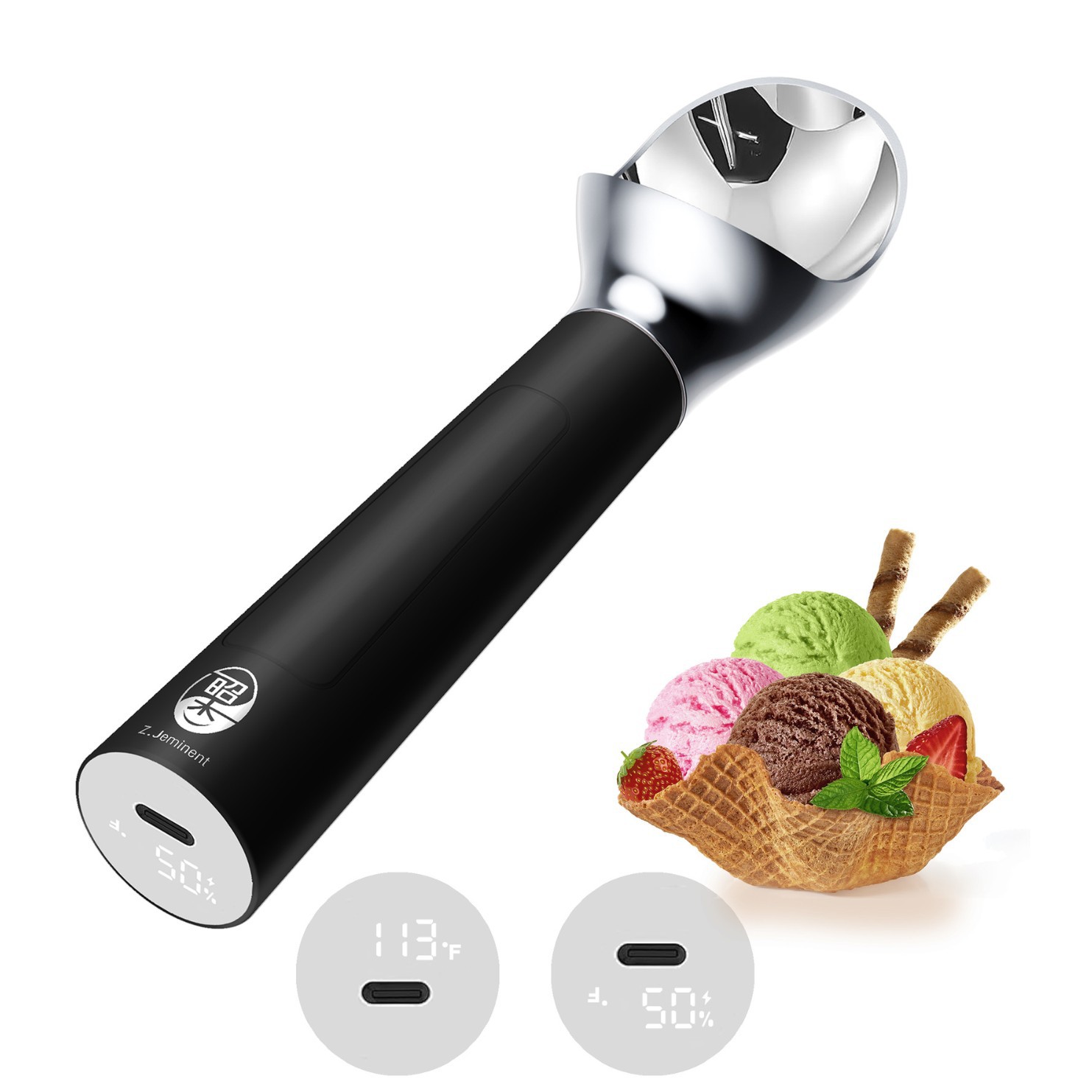 Cuchara para Helado Eléctrica con Calentamiento Automático, Cuchara para Helado, Cuchara para Paletas Heladas, Mango Doméstico, Creativo, Negro