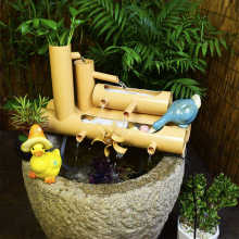 流水摆件循环水鱼缸水车风水轮增氧冲氧造景竹子流水器鱼池过滤器