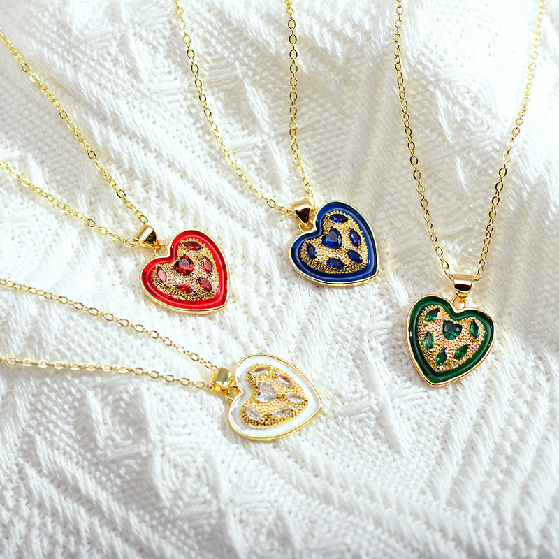 Retro Heart Shape Copper Enamel Rhinestones Necklace