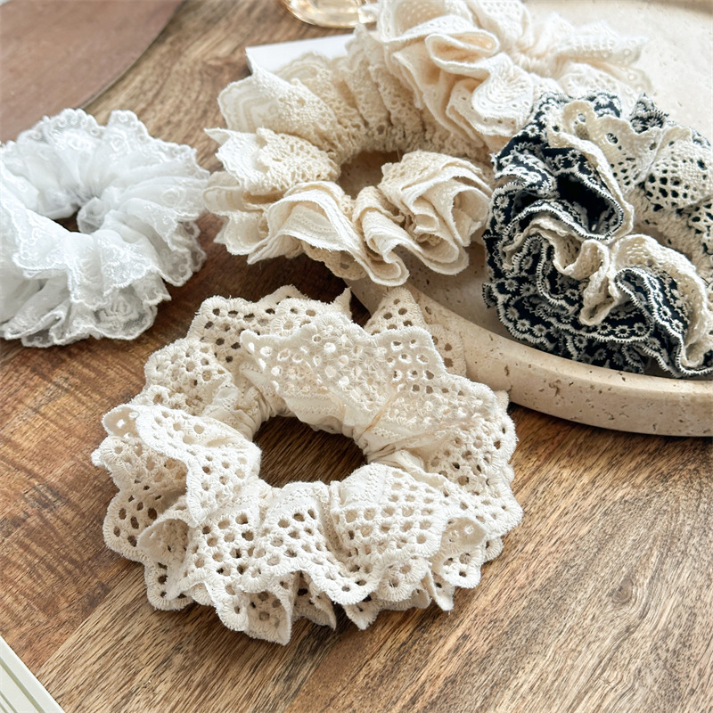 Three-State New Sense Hair Ring Hollow Lace Multi-Layer Pleated Large Intestine Hair Ring Handmade display picture 8