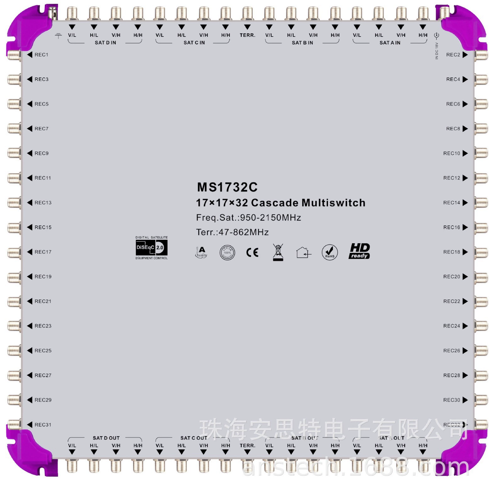 MS1732C Спутниковое мультиплексное переключатель Multiswitch 17in каскад/терминал