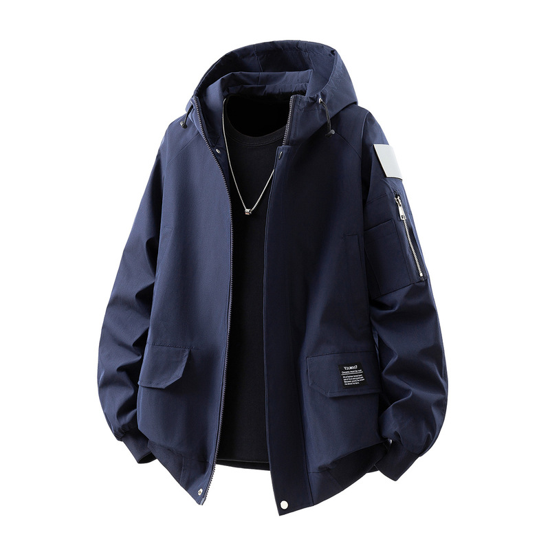 New Spring and Autumn Jacket, Casual Hiking Sports Jacket with Luminous Patches, Hooded Workwear, Large Size Men's Jacket