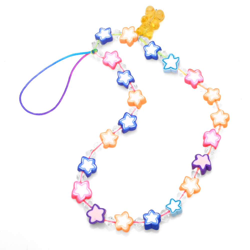 Cute Transparent Bear Color Soft Pottery Star Pentagram Beadeds Phone Chain display picture 2