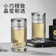 双层水晶玻璃杯钻石切割高硼硅玻璃泡茶杯高透明商务水杯纯钛滤芯