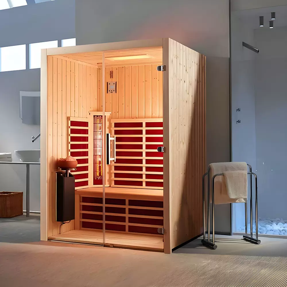 厂家直销2人大小远红外室内木制桑拿房铁杉干桑拿浴彩色灯