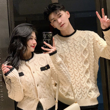 2023秋季新款气质小清新短款女开衫毛衣情侣装开衫外套毛衣男