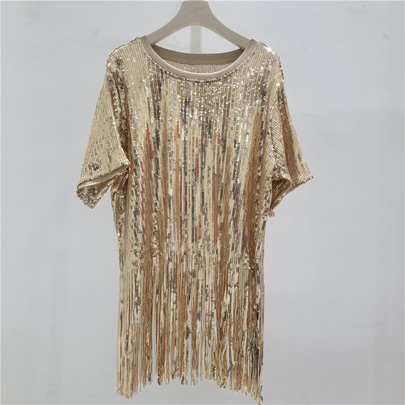 Sequinilla negra camiseta de cuello redondo de manga corta para mujeres verano 2026 nuevo estilo extranjero sexy versátil chaqueta de estilo callejero frita de moda image 3