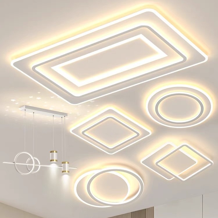 Luz principal de la sala de estar en 2025, nueva luz de techo atmosférica moderna y simple, Guangdong Zhongshan combinación de lámparas y linternas, paquete de casa completa