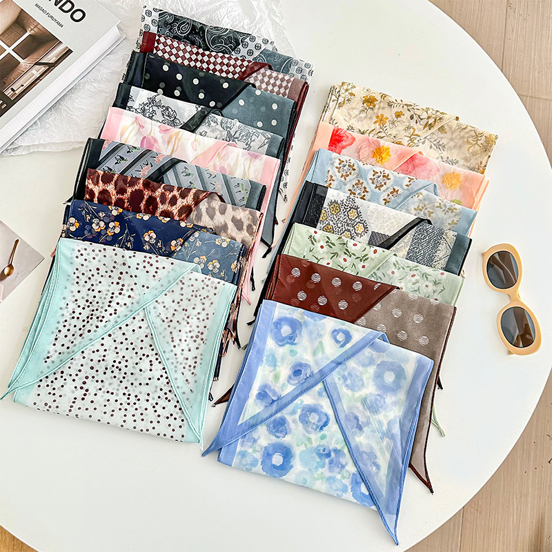 Bufanda de seda, banda larga, sentido de alta calidad, flor de doble cara, sentido de la atmósfera coreana, pañuelo, cinturón para el cabello, bufanda decorativa, bufanda fina, chal