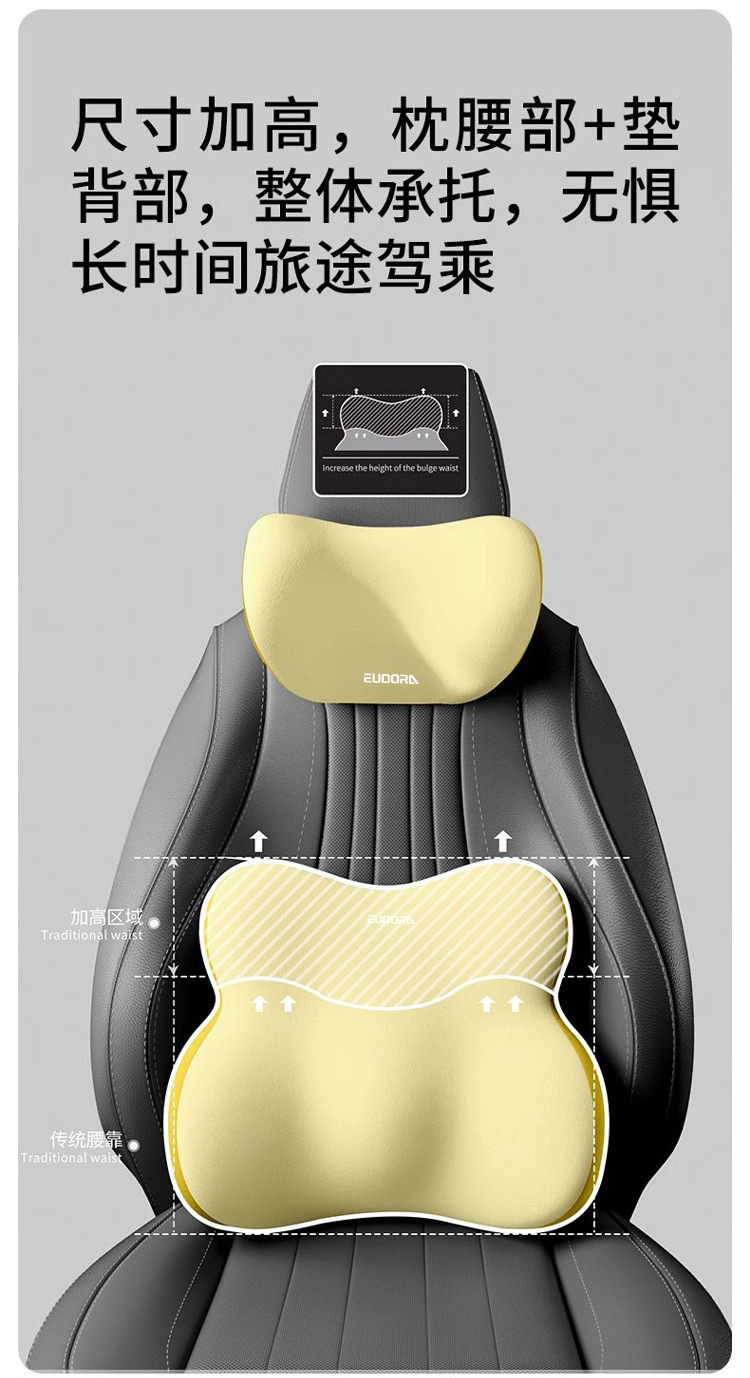 Car Headrest and Lumbar Support Set Cross-Border Wholesale Car Lumbar Cushion Office Lumbar Support Sedentary Seat Cushion