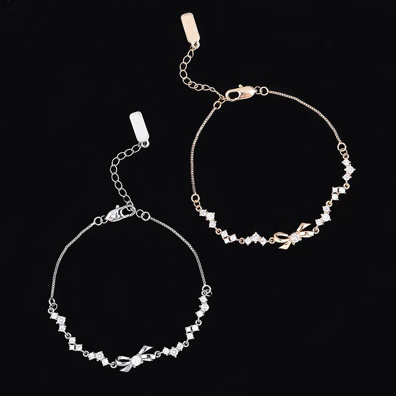 Small Diamond Bow Bracelet for Women, Fashionable and Simple Niche Design Bracelet, Exquisite, Light, Luxurious, Sweet and High-End Bracelet