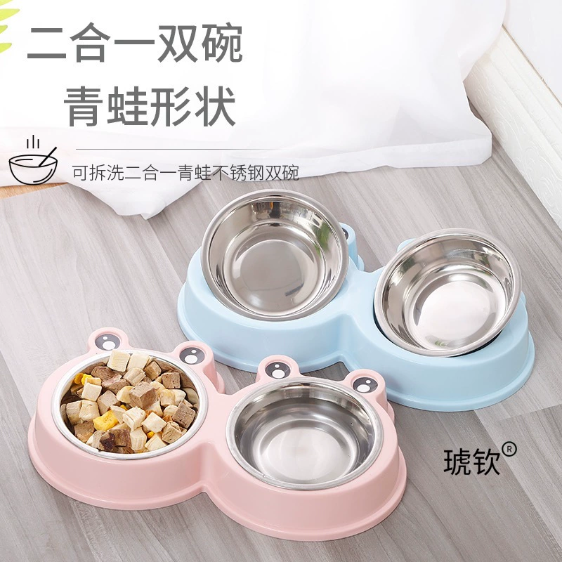 Миска для домашних животных из нержавеющей стали, нескользящая миска для собак, герметичная миска для собак маленького размера, двойная миска для еды Teddy Bichon, миска для риса для кошек, миска для риса для кошек