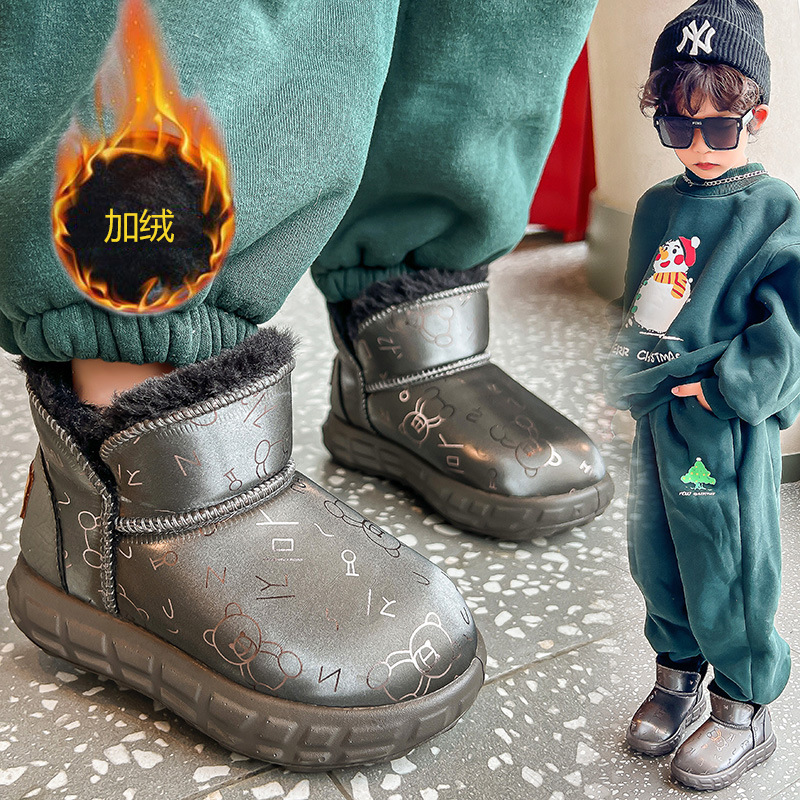 Botas de nieve de invierno de niñas más vello grueso 2024 nuevos zapatos de algodón calientes para niños botas de algodón impermeables