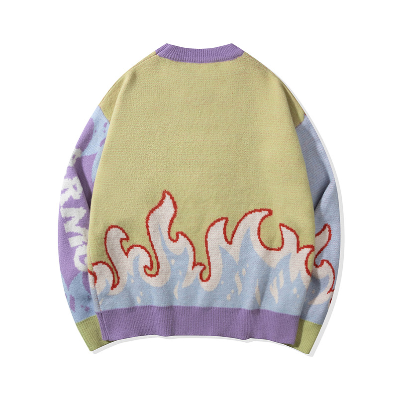YWFG ropa de mujer retro letras americanas camisa de punto de viento perezoso estilo de contraste de color línea suelta suéter abdomen image 3