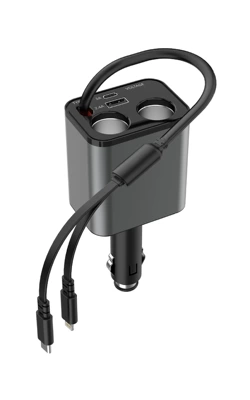 The new car charger supports 120W super fast charging PD flash charging with telescopic cable one-two USB cigarette lighter (Mobil şarj cihazları) - multifunctional-cigarette-lighter-one-to-two-lines-apple-typec