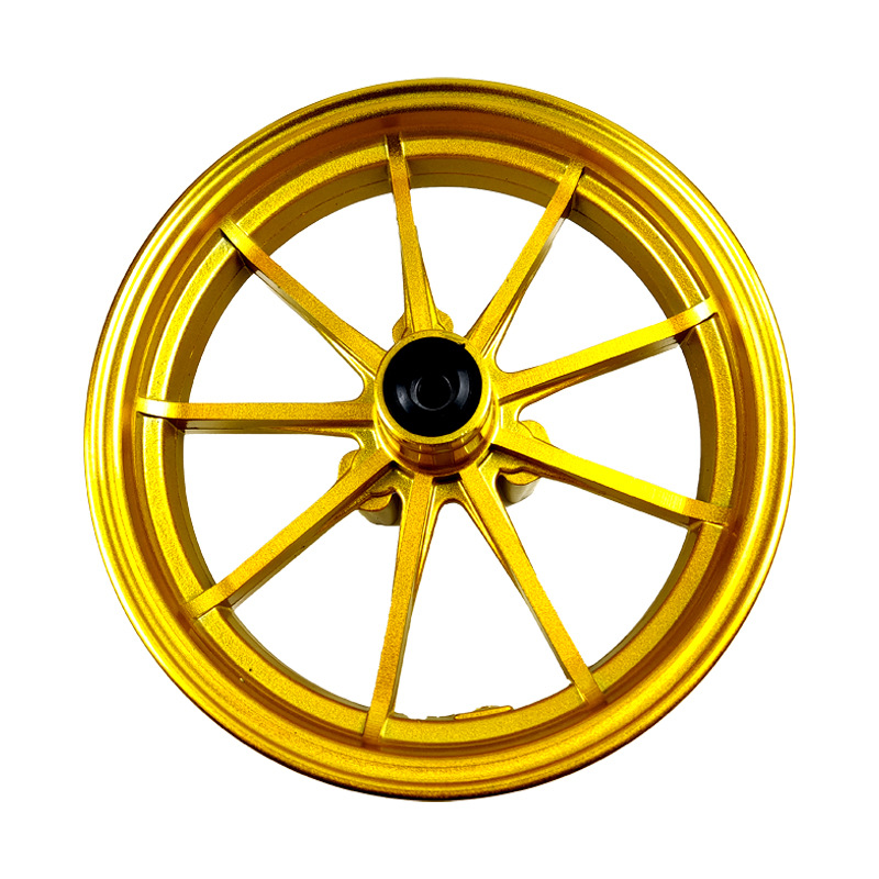 Rueda delantera de 10 pulgadas para vehículo eléctrico con 9 garras, orificios de 5.7 y 7.0, buje de freno de disco delantero de aleación de aluminio, universal para motocicletas eléctricas, específicamente para motocicletas eléctricas.