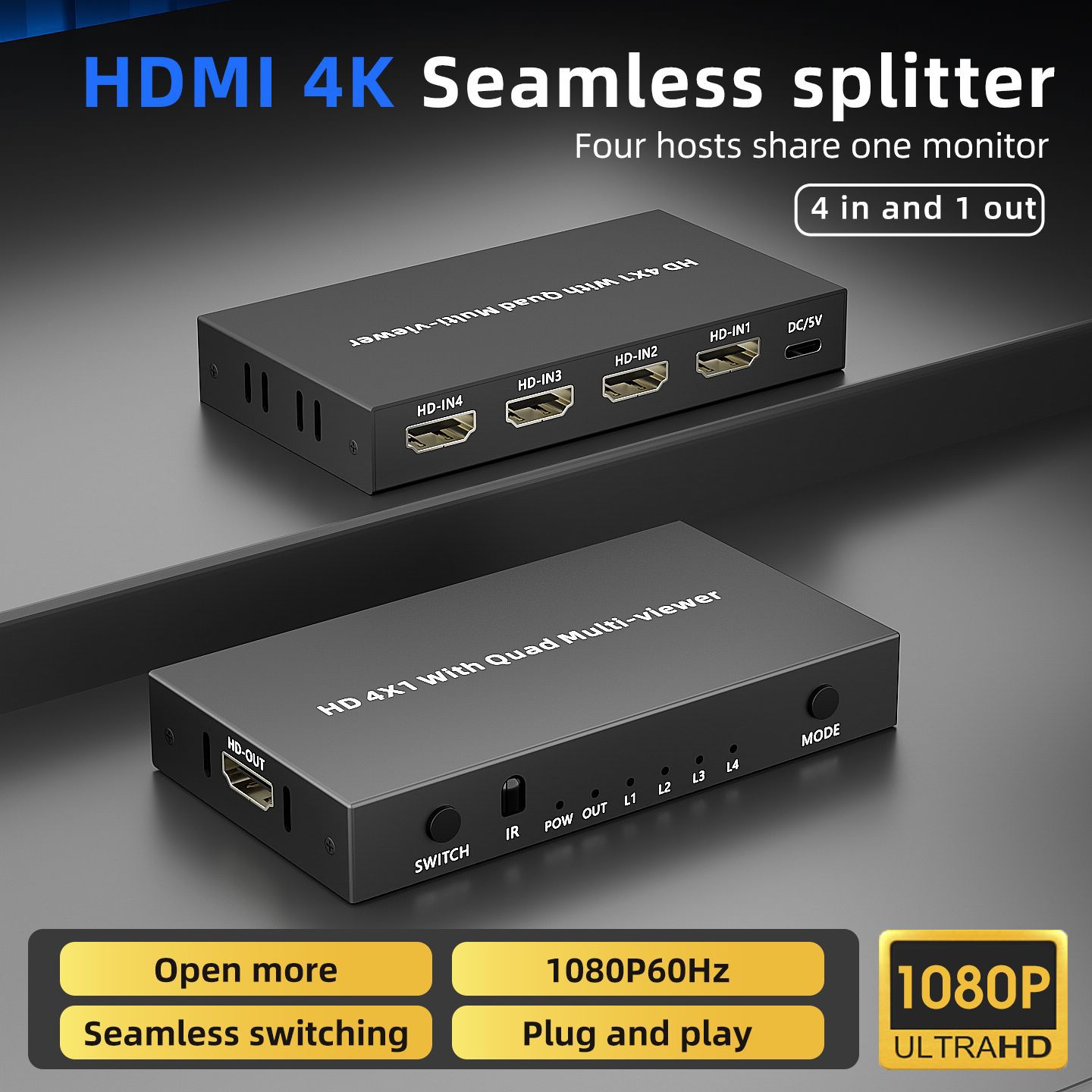 divisor de pantalla hdmi cuatro entradas y una salida pantalla múltiple divisor de pantalla conmutador una división cuatro cortador de pantalla