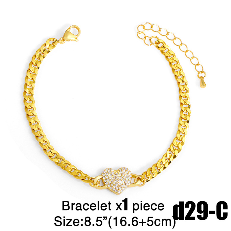 hip-hop splicing chain copper inlaid zircon heart necklace bracelet