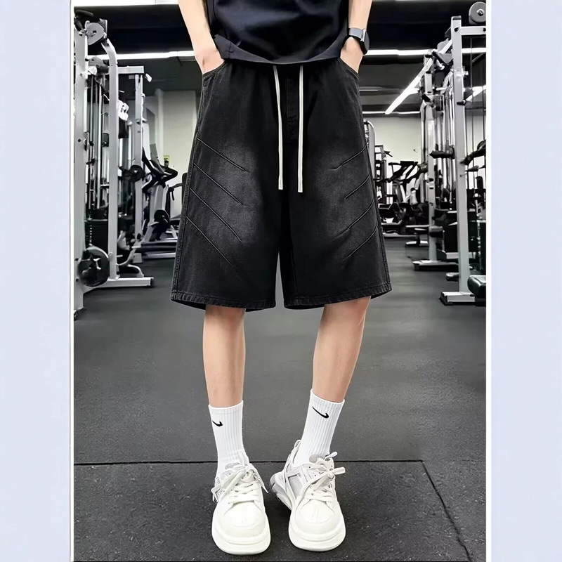 Cool denim shorts for men, summer American-style loose-fitting versatile five-point pants, men's versatile drawstring casual mid-length pants Cool denim shorts for men, summer American-style loose-fitting versatile five-point pants, men's versatile drawstring casual mid-length pants