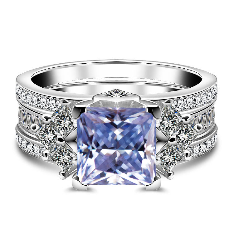 3 quilates 8mm princesa anillo cuadrado anillo de piedra de mosaico de color con certificado de Gra S925 plata esterlina anillo de mosaico de mujer