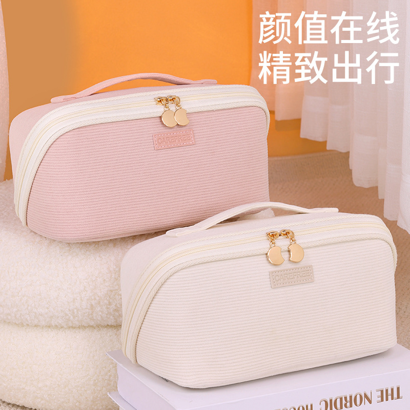 Nuevo paquete de mecha transfronteriza, bolsas de maquillaje de gran apertura, bolsas de lavado portátiles de viaje, particiones multifuncionales