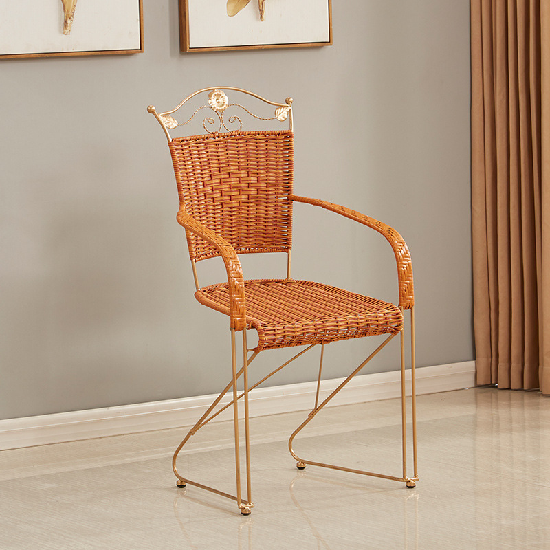Computer Chair Woven Rattan Wrought Iron Outdoor Balcony Leisure Table and Chair Modern Mahjong Chair Backrest Simple