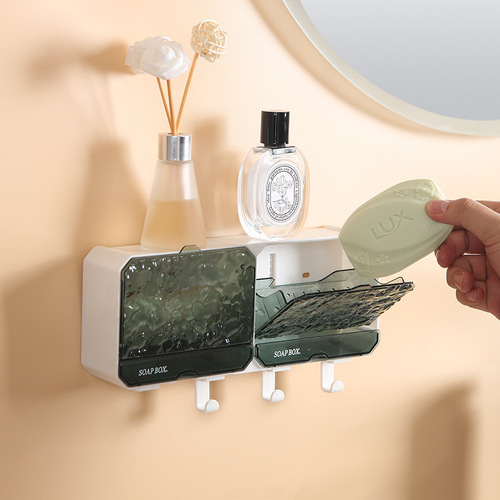 Light luxury water corrugated drain soap box bathroom storage rack bathroom household soap box with lid without punching wall hanging
