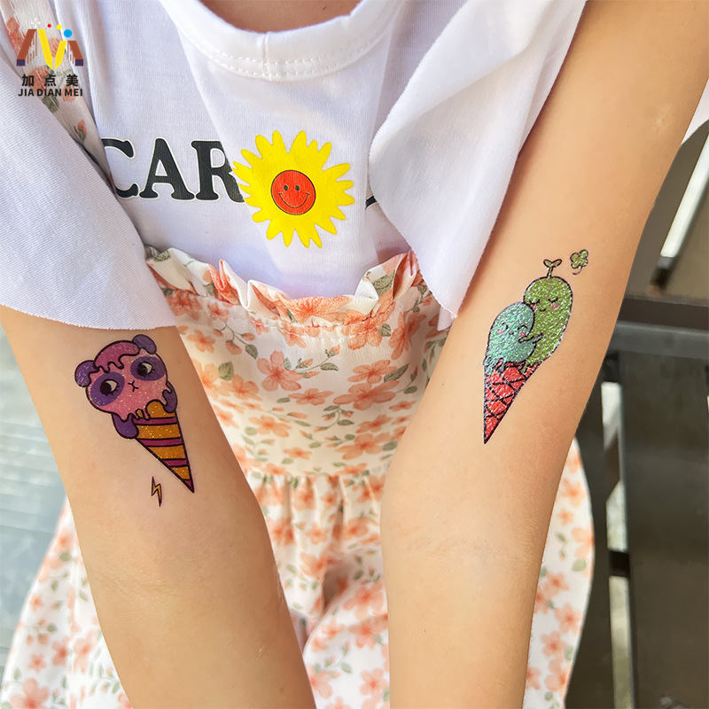 Amazon Venta caliente brillo lindo postre de Navidad unicornio niños tatuaje pegatinas impermeable tatuaje de larga duración