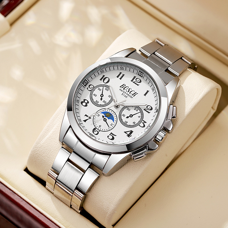 New Fashion Men's Watch Men's Style Steel Belt Three-eye Decoration Non-automatic Mechanical Watch Life Waterproof Cross-border Explosion