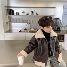 高档童装加绒机车皮衣超洋气男女儿童一体绒机车服加厚夹克外套潮