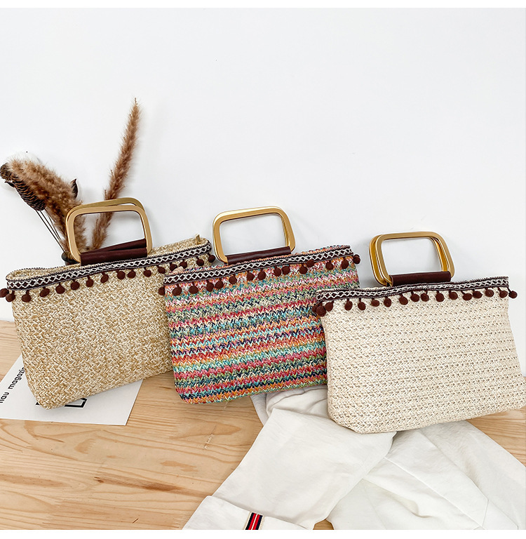 Handbag, Straw Bag Bags Type Daily, Shopping Occasion Women's Medium All Seasons Straw Solid Color Basic Streetwear Square Zipper Handbag Straw Bag