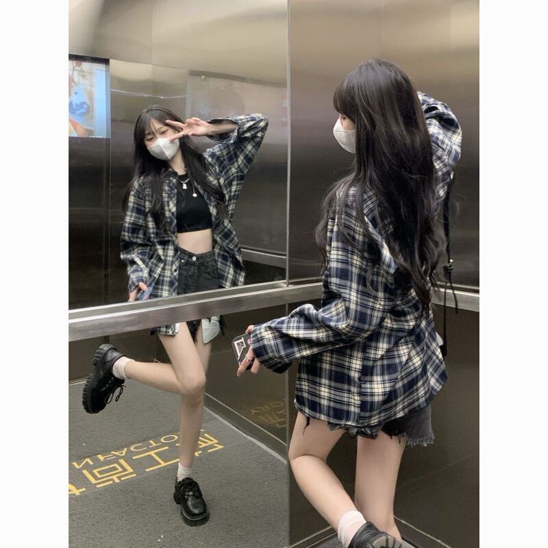 Plaid Shirt Women's Autumn and Spring New Design Niche Outer Wear Sun Protection Shirt High-End Long-Sleeved Top Jacket Plaid Shirt Women's Autumn and Spring New Design Niche Outer Wear Sun Protection Shirt High-End Long-Sleeved Top Jacket