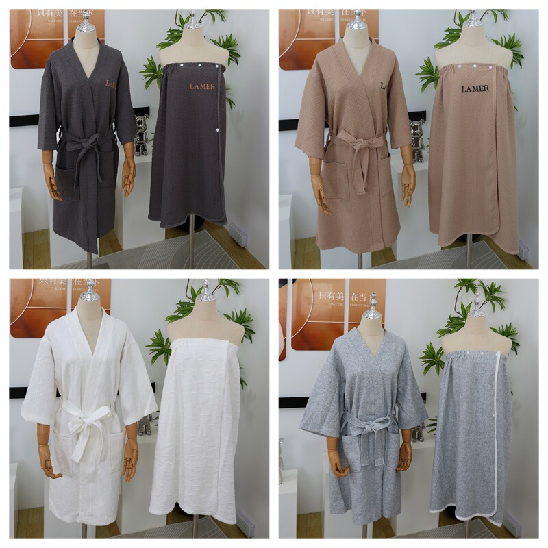 Hotel Beauty Salon Bathrobe Bath Skirt Knitted Cotton Series Half Skirt Nightgown Beauty Salon Bathrobe High-End Customization Hotel Beauty Salon Bathrobe Bath Skirt Knitted Cotton Series Half Skirt Nightgown Beauty Salon Bathrobe High-End Customization