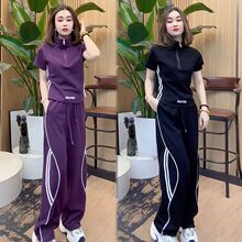 休闲运动服套装女夏季新款立领洋气显瘦短袖减龄时尚两件套潮