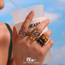 欧麦卡 不锈钢5A锆石多层叠戴素圈戒指欧美个性指环手饰跨境rings