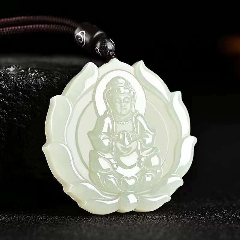Имитация Hetian нефрита Guanyin кулон Лотос Guanyin нефритовый кулон для мужчин и женщин нефритовый кулон живой подарок
