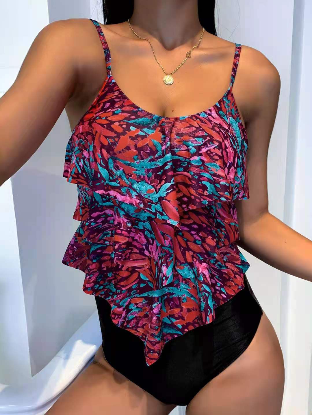 2022 New European And American Bikini  Swimsuit Women&#39;s Sexy Swimwear Sling Print Split High Waist Bikini display picture 1