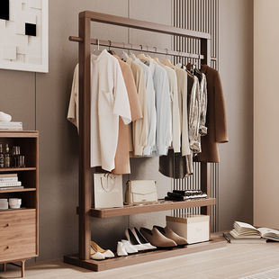 Household Clothes Hanging Rack Solid Wood Clothes Hanger Floor-Standing Bedroom Floor-Standing Clothes Hanger Extra Thick Clothes Hanging Rod Coat Rack
