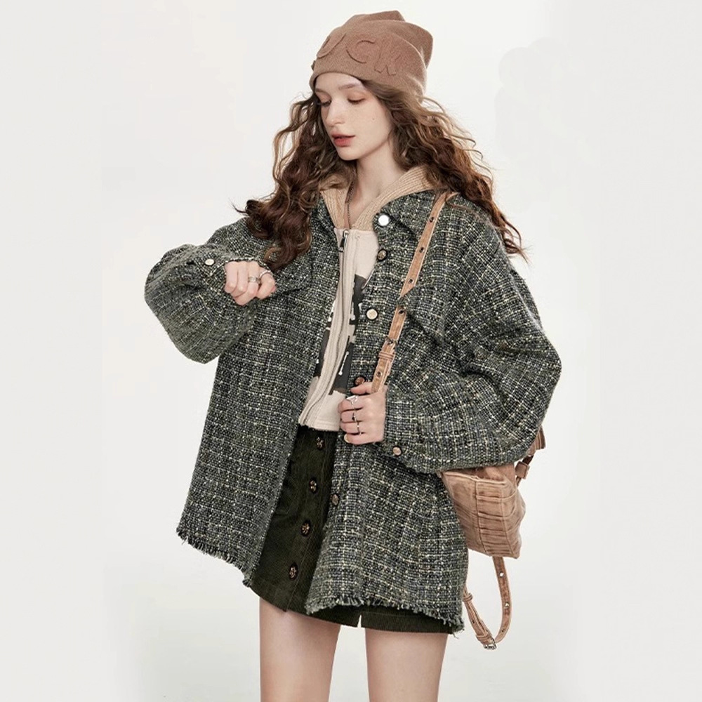 Fairy's Pocket French Plaid Tweed Small Fragrance Tops Women's 2025 Autumn and Winter New Small Top