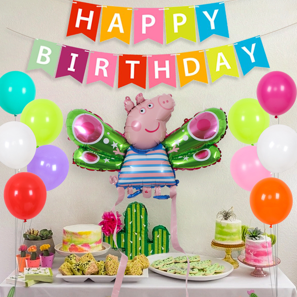 Decoración de cumpleaños del bebé decoraciones de globos traje de pared de fondo vestido de fiesta infantil traje de globo de cerdo