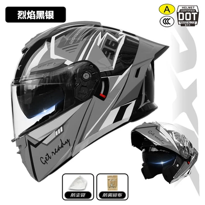 Motosiklet kaskı (dəbilqə) for Women, All-Season Electric Vehicle - 911-face-revealing-helmet-flame-black-silver-3cdot-dual-certification-l-size57-59