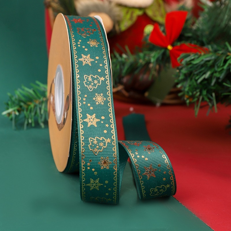 クリスマスリボン卸売 2.5cm クリスマスリボン メリークリスマス文字金箔入りリボン|undefined