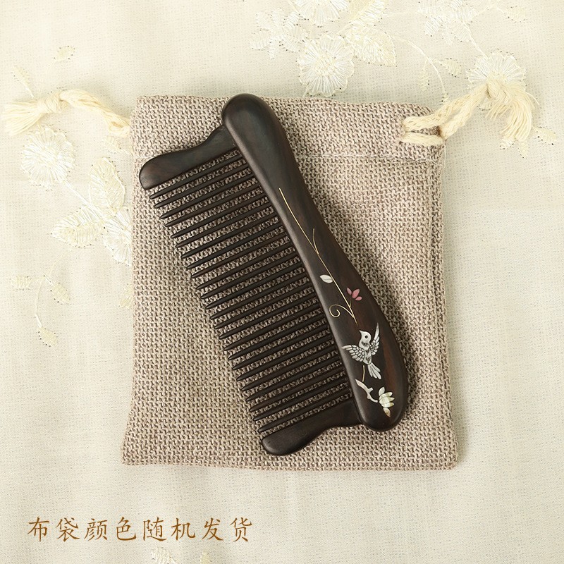 天然紫光檀木梳子手工镶嵌木梳精美礼品雕刻梳子乌木家用彩绘家用|undefined