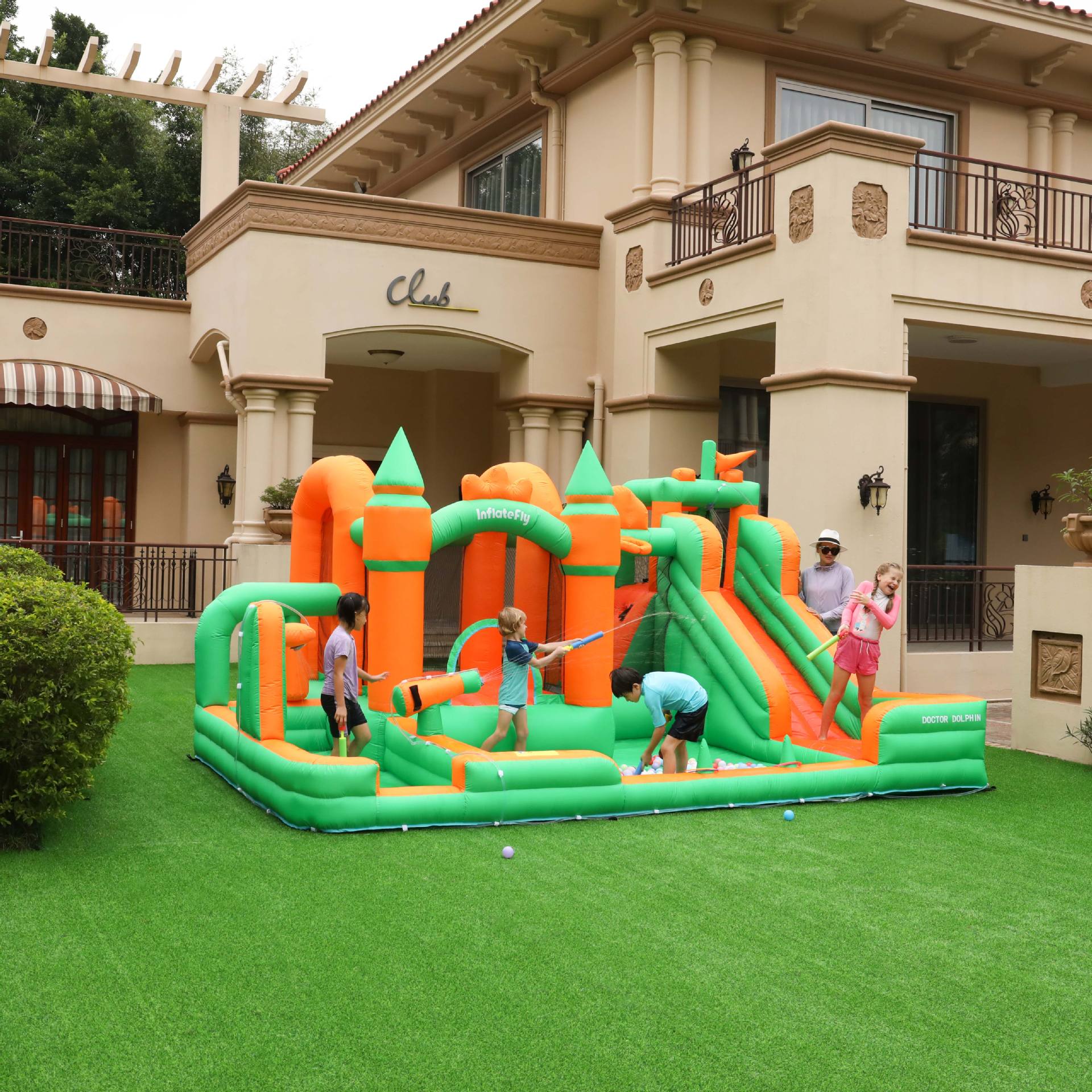 Castillo inflable infantil Doctor Dolphin, trampolín para el hogar, parque de atracciones pequeño para interiores y exteriores, tobogán acuático, castillo inflable combinado