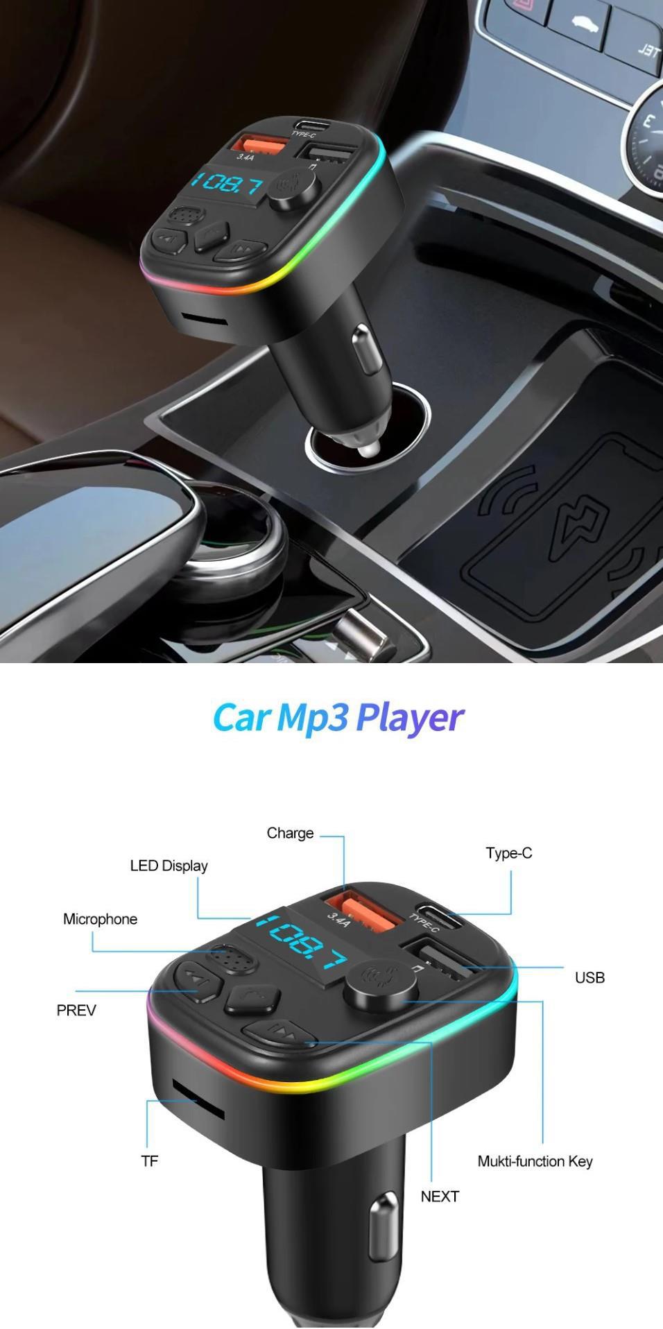 Cross-border C4 Car Bluetooth MP3 Hands-Free Call Card Playback FM Transmitter 3A Bluetooth Car Charger Source Factory