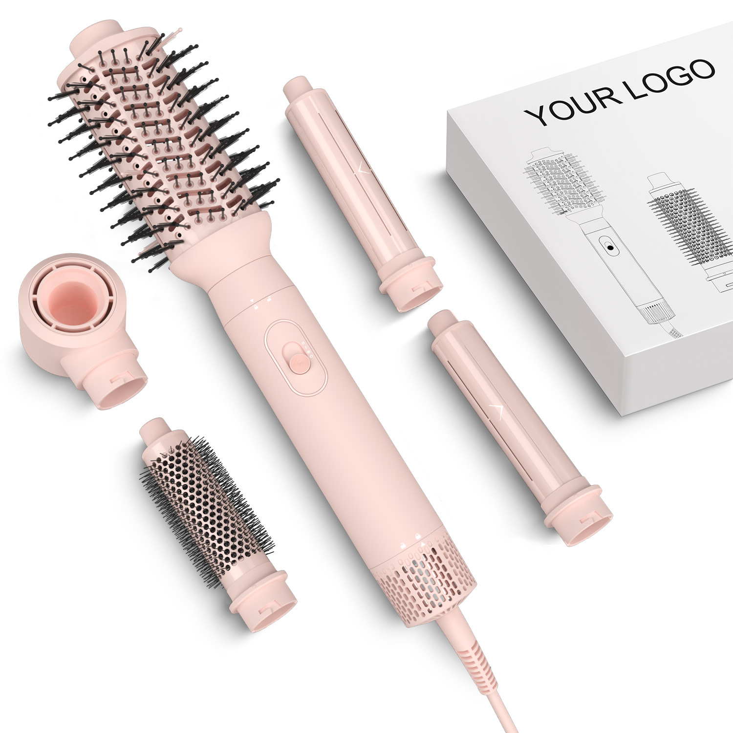 2025 New Cross-Border Interchangeable Five-In-One Automatic Hot Air Comb Curling Iron Curling and Straightening Dual-Purpose 1000W Hair Dryer