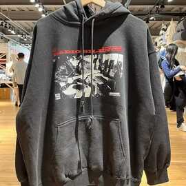 BM风杨幂同款Radio摇滚吉他手卫衣女 bm休闲印花黑色宽松连帽外套