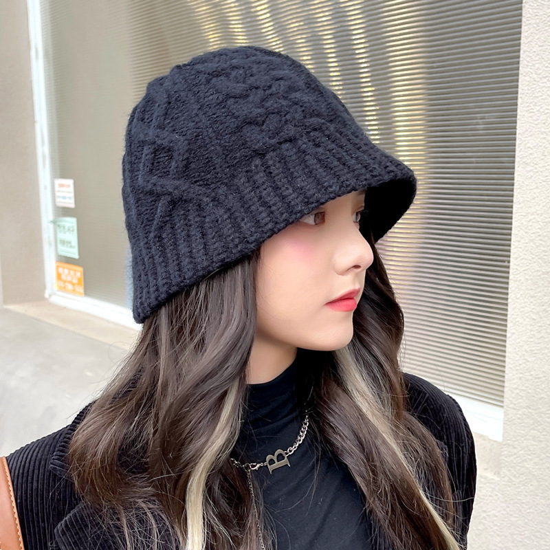 Sombrero de lana roja de invierno y otoño de lana multicolor calentamiento japonés mostrando cara pequeña gorra de cubo de punto gorra pescador